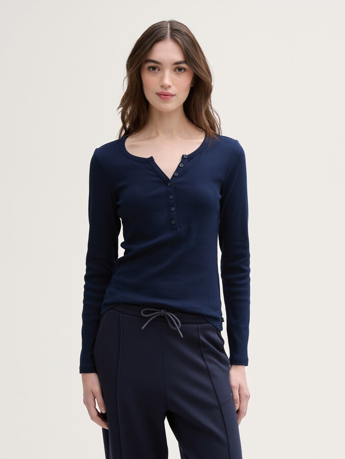 Slim fit Henley-shirt met lange mouwen door Denim Female, sky captain blue