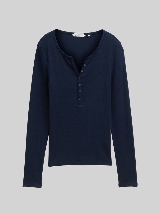 Slim fit Henley long-sleeved shirt by Denim Female, sky captain blue