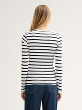 Slim Fit Henley Langarmshirt - white navy stripe - Auschnitt Model-Rückansicht
