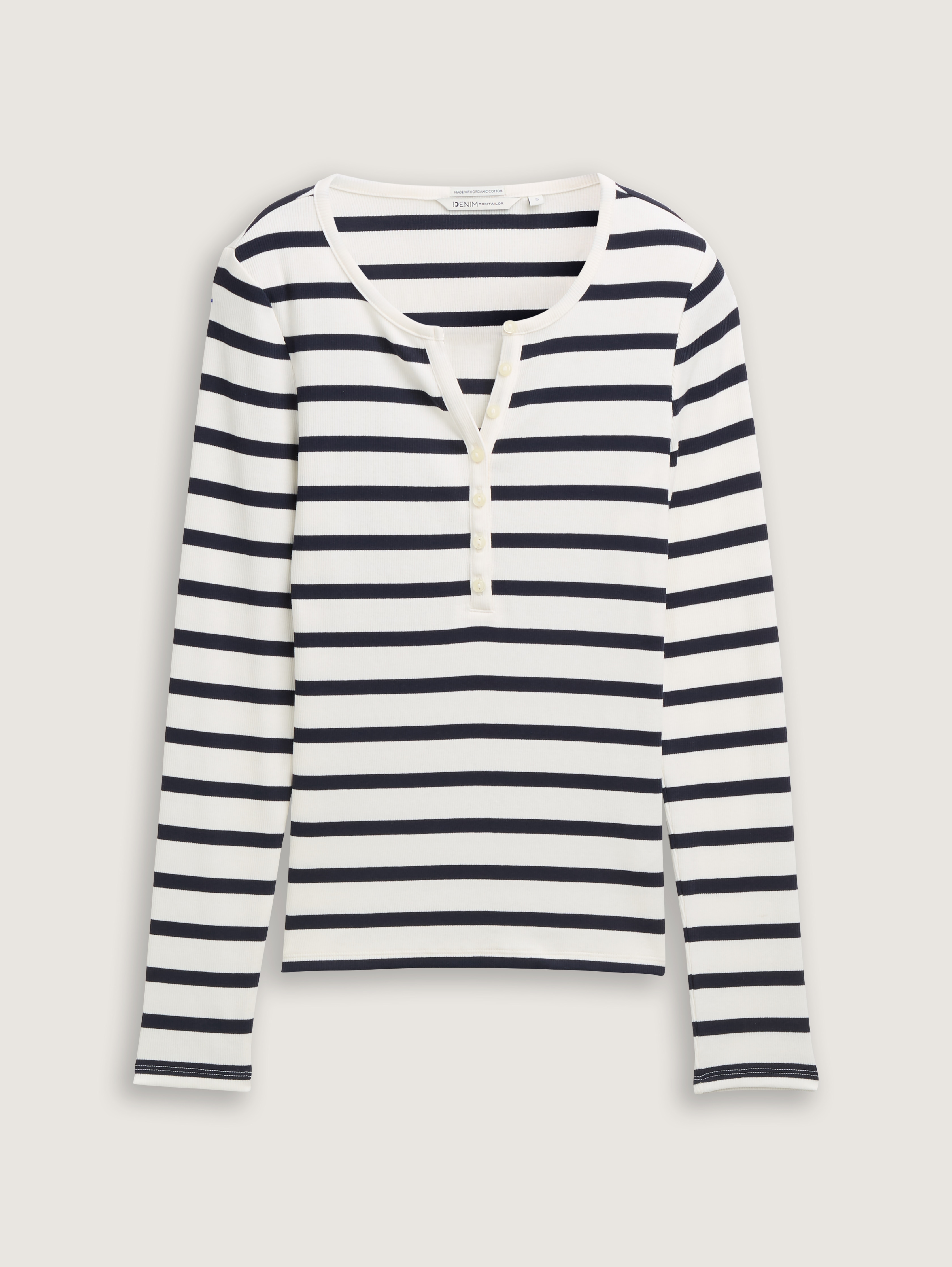 Slim Fit Henley Langarmshirt von Denim Female, white navy stripe