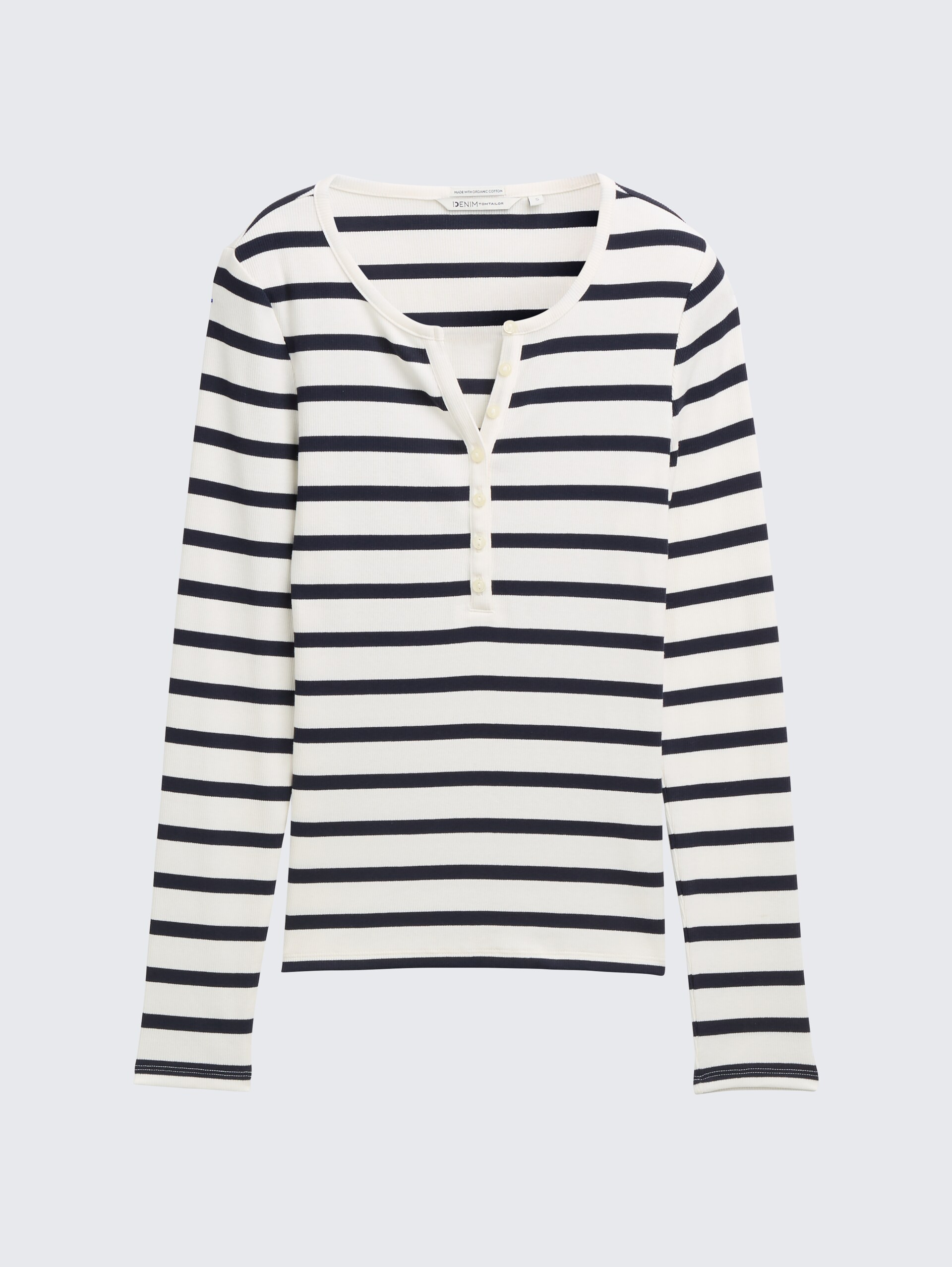 Slim Fit Henley Langarmshirt - white navy stripe - Vorder-Produkt-Ansicht