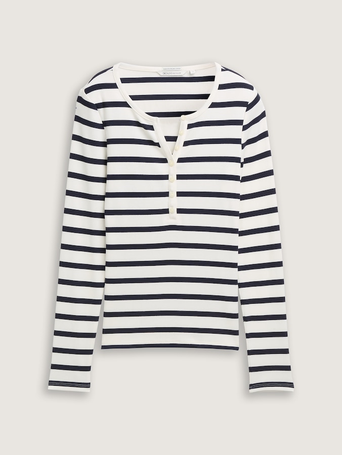 T-shirt à manches longues slim fit Henley par Denim Female, white navy stripe