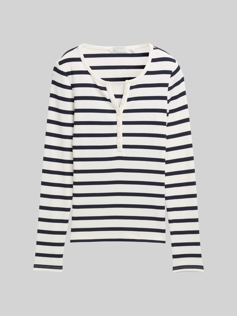 Slim fit Henley-shirt met lange mouwen door Denim Female, white navy stripe