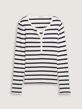 Slim Fit Henley Langarmshirt - white navy stripe - Vorder-Produkt-Ansicht