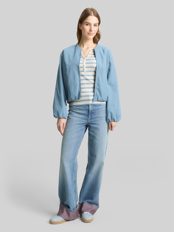 Slim Fit Henley Langarmshirt von Denim Female, calm blue white stripe