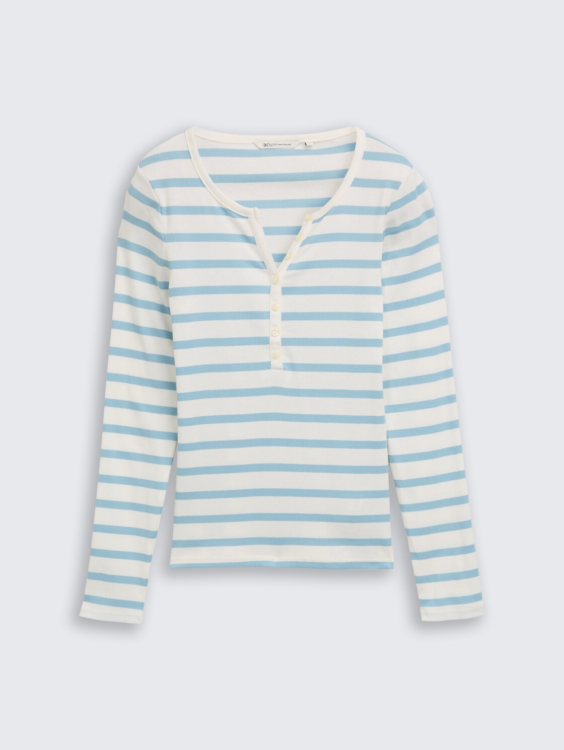 Slim Fit Henley Langarmshirt - calm blue white stripe - Vorder-Produkt-Ansicht