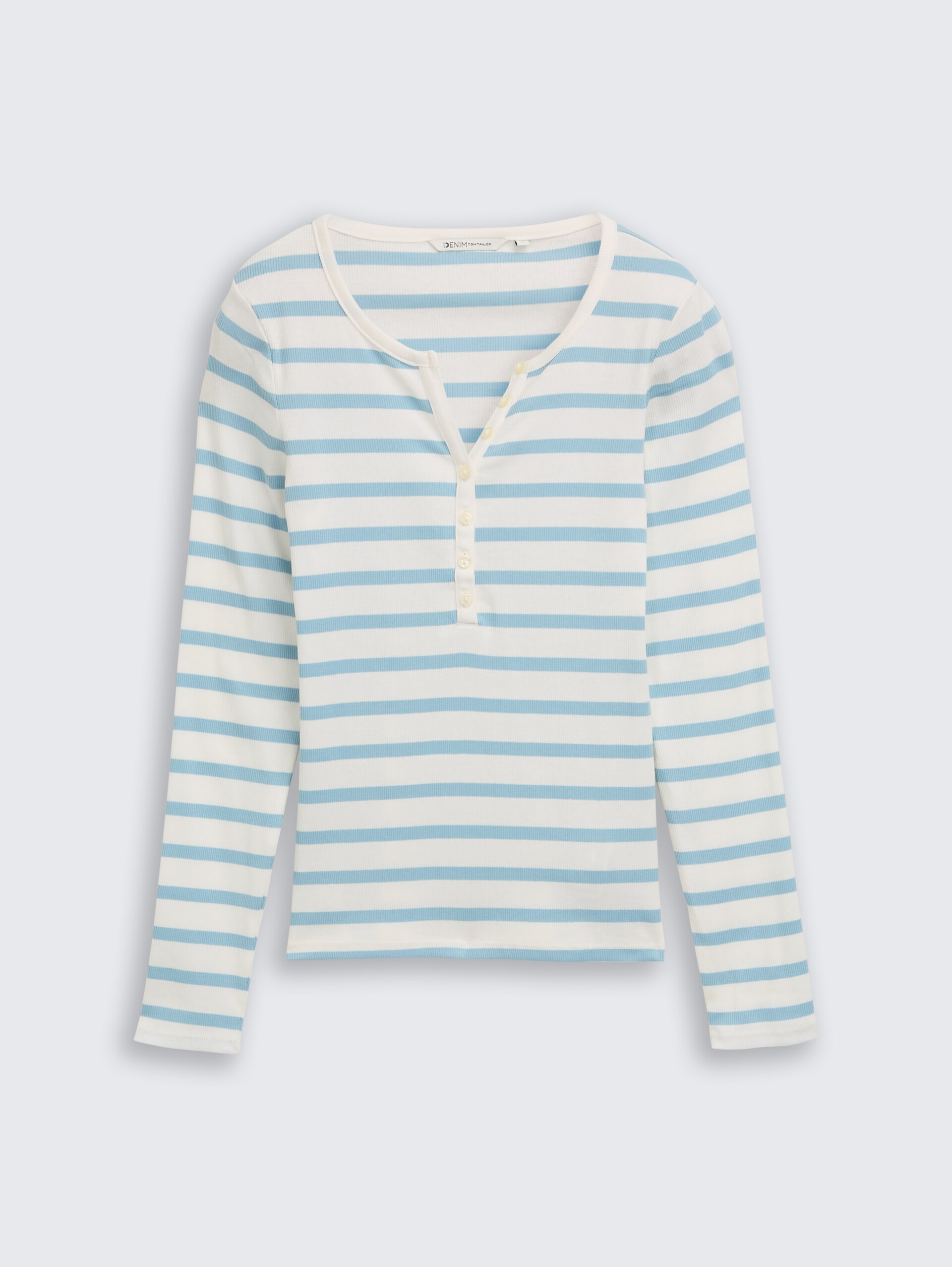 Slim Fit Henley Langarmshirt - calm blue white stripe - Vorder-Produkt-Ansicht
