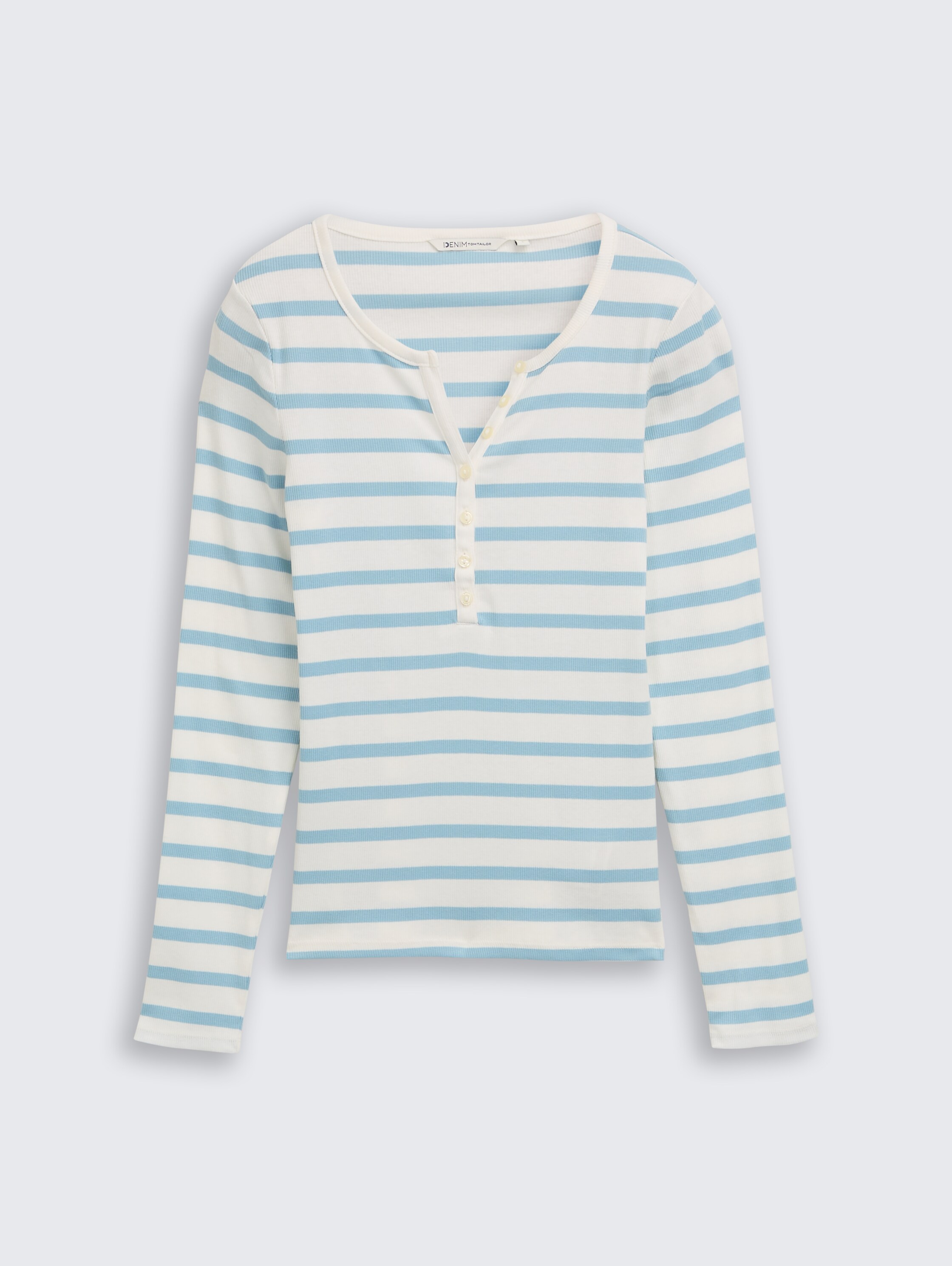 Slim Fit Henley Langarmshirt - calm blue white stripe - Vorder-Produkt-Ansicht