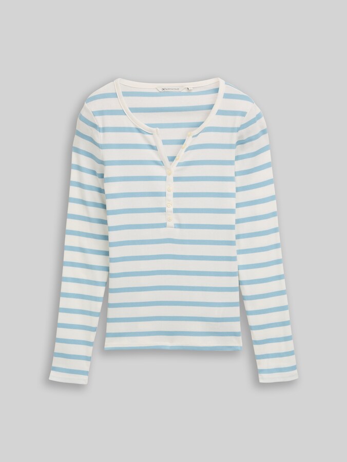 T-shirt à manches longues slim fit Henley par Denim Female, calm blue white stripe