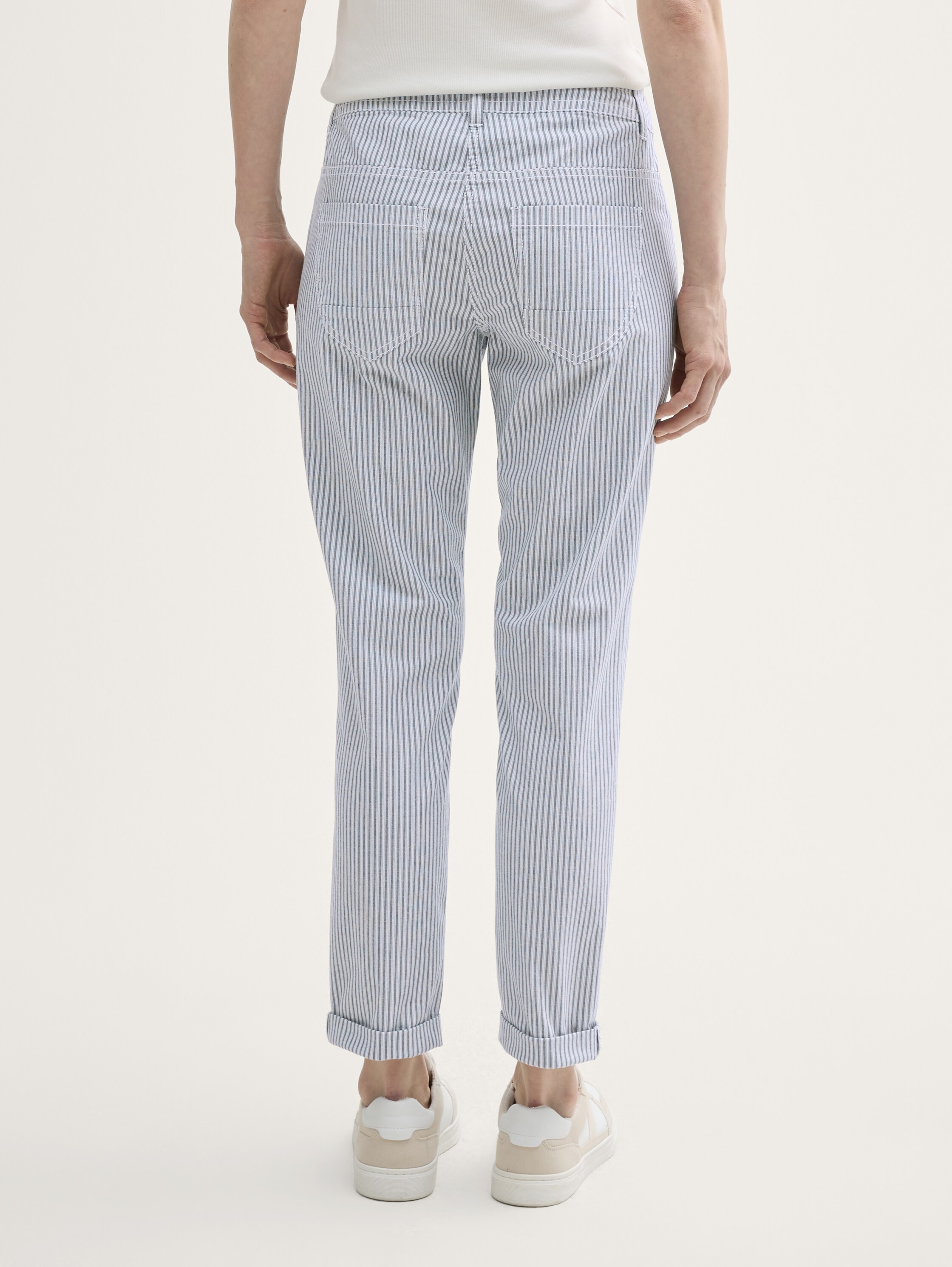 Tapered relaxed trousers - navy_irregular_woven_stripe - 
