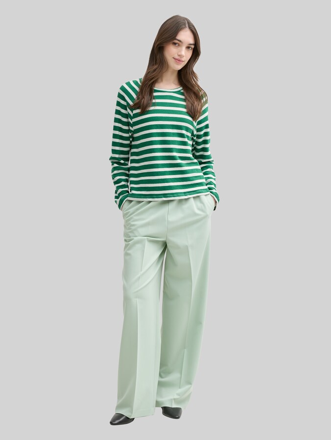 T-shirt manches longues Boxy Fit avec détails de boutons par Denim Female, green white stripe