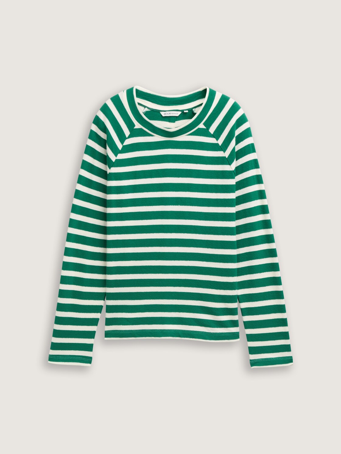Boxy Fit Langarmshirt mit Knopf-Details - green white stripe - Vorder-Produkt-Ansicht