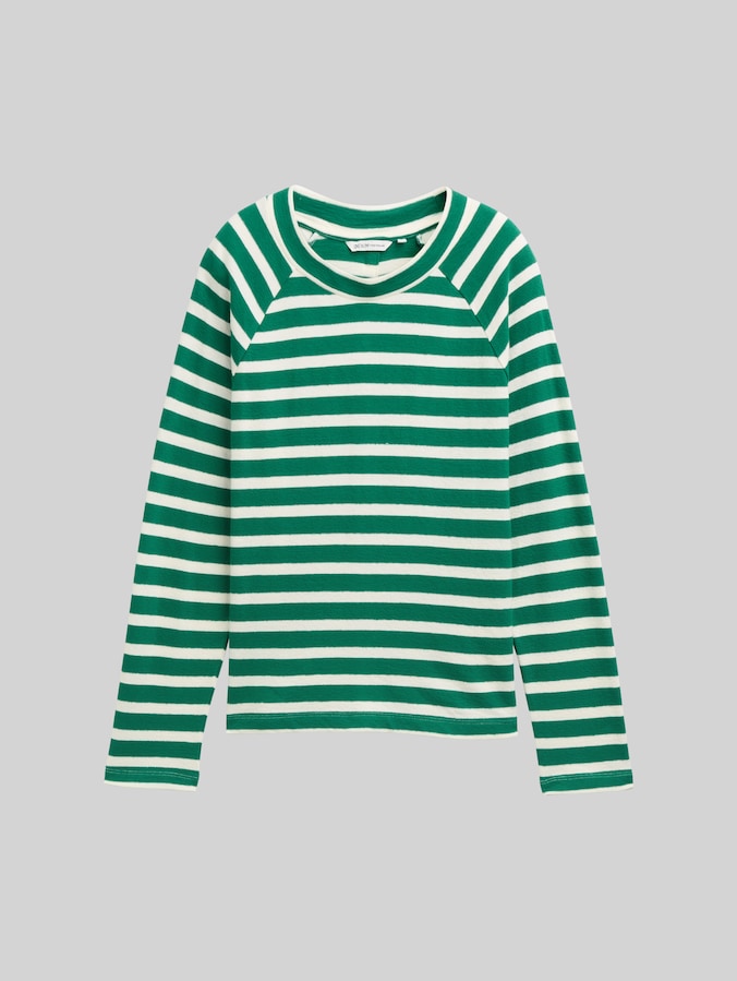 Boxy Fit Langarmshirt mit Knopf-Details von Denim Female, green white stripe