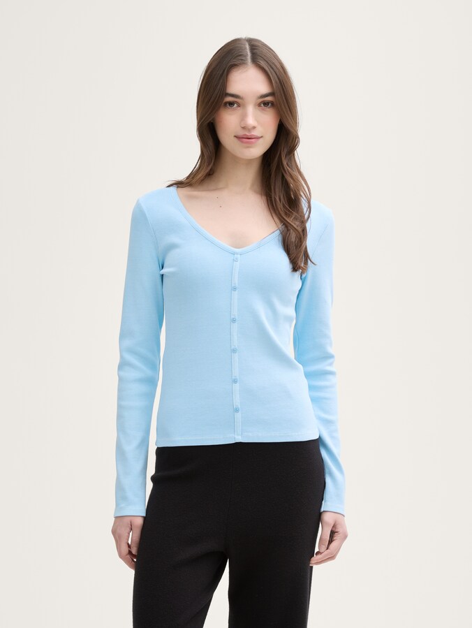 Shirt met lange mouwen en decoratieve knoopsluiting door Denim Female, dusty sky blue