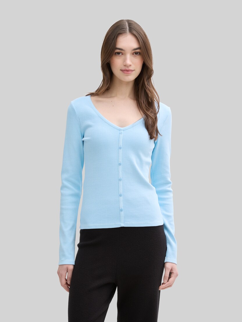 Shirt met lange mouwen en decoratieve knoopsluiting door Denim Female, dusty sky blue