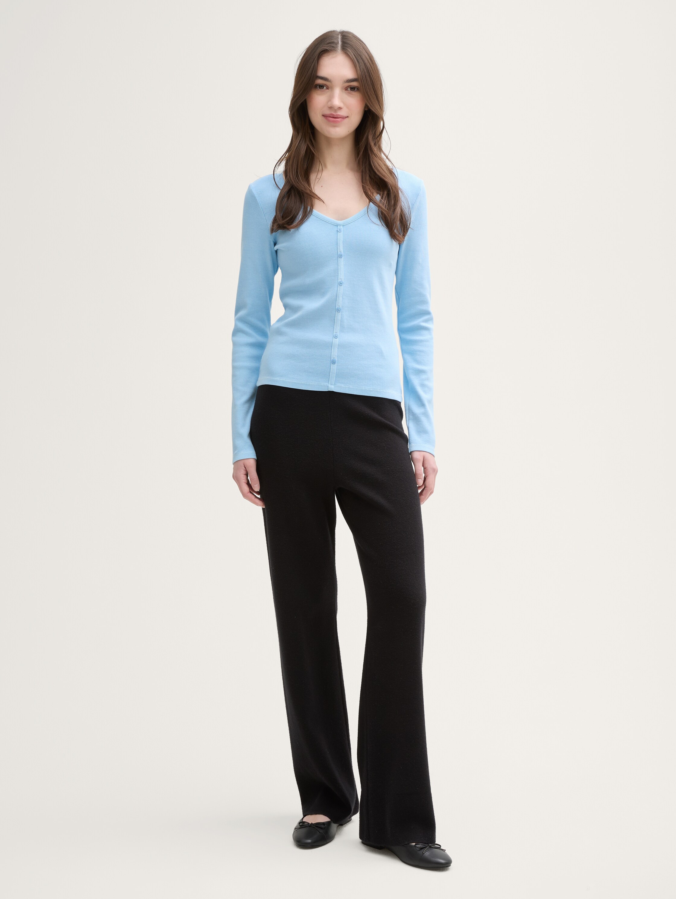 Langarmshirt mit Deko-Knopfleiste - dusty_sky_blue - 