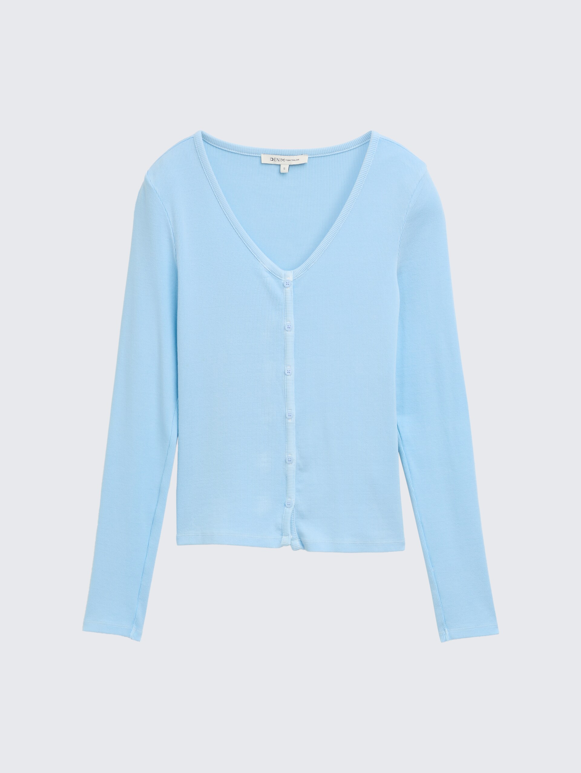 Langarmshirt mit Deko-Knopfleiste - dusty sky blue - Vorder-Produkt-Ansicht