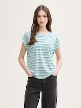 T-shirt met streepjespatroon - light multicolor stripe - Nek model vooraanzicht