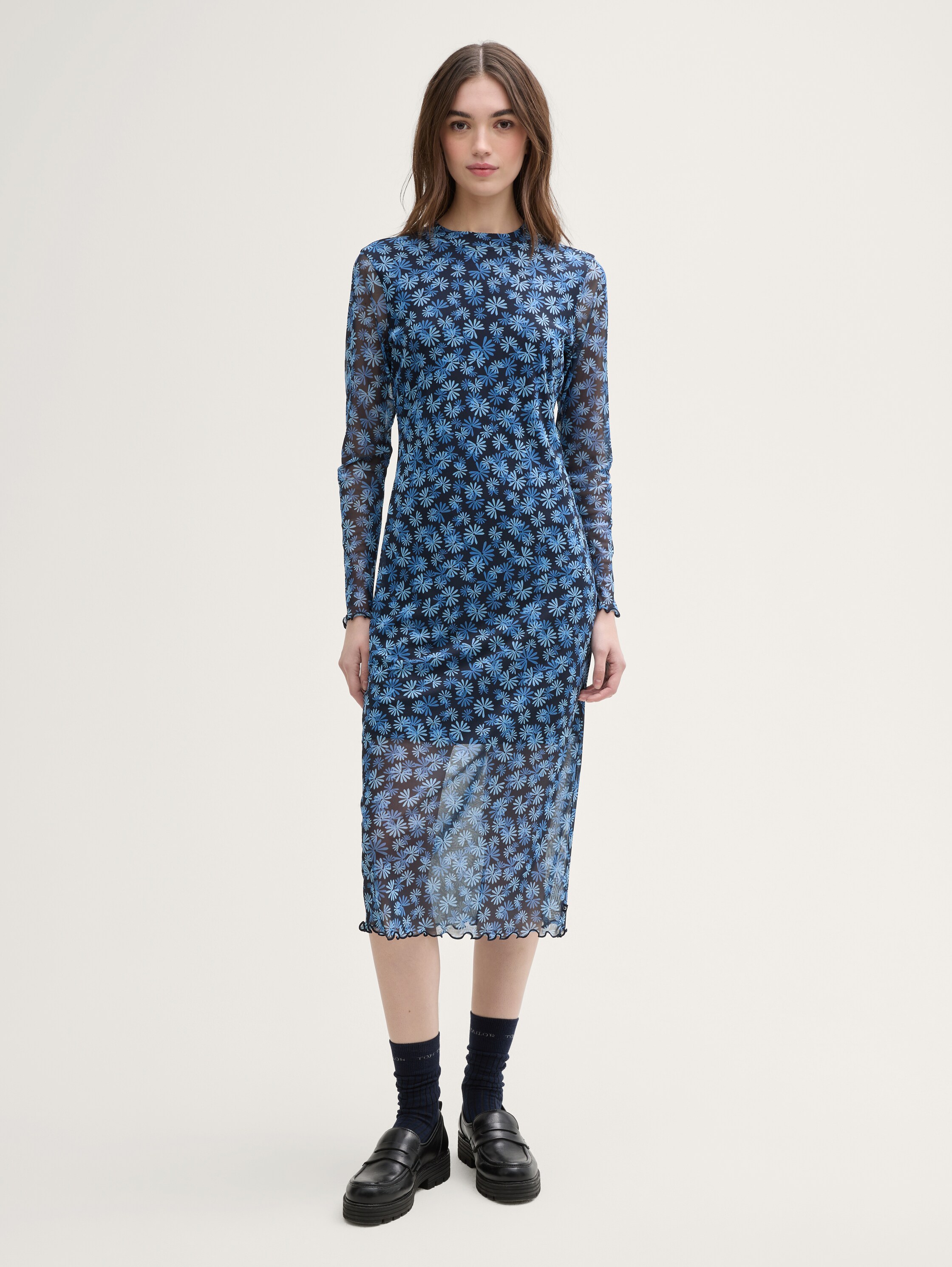 Midi mesh dress with floral pattern - blue_flower_print - 