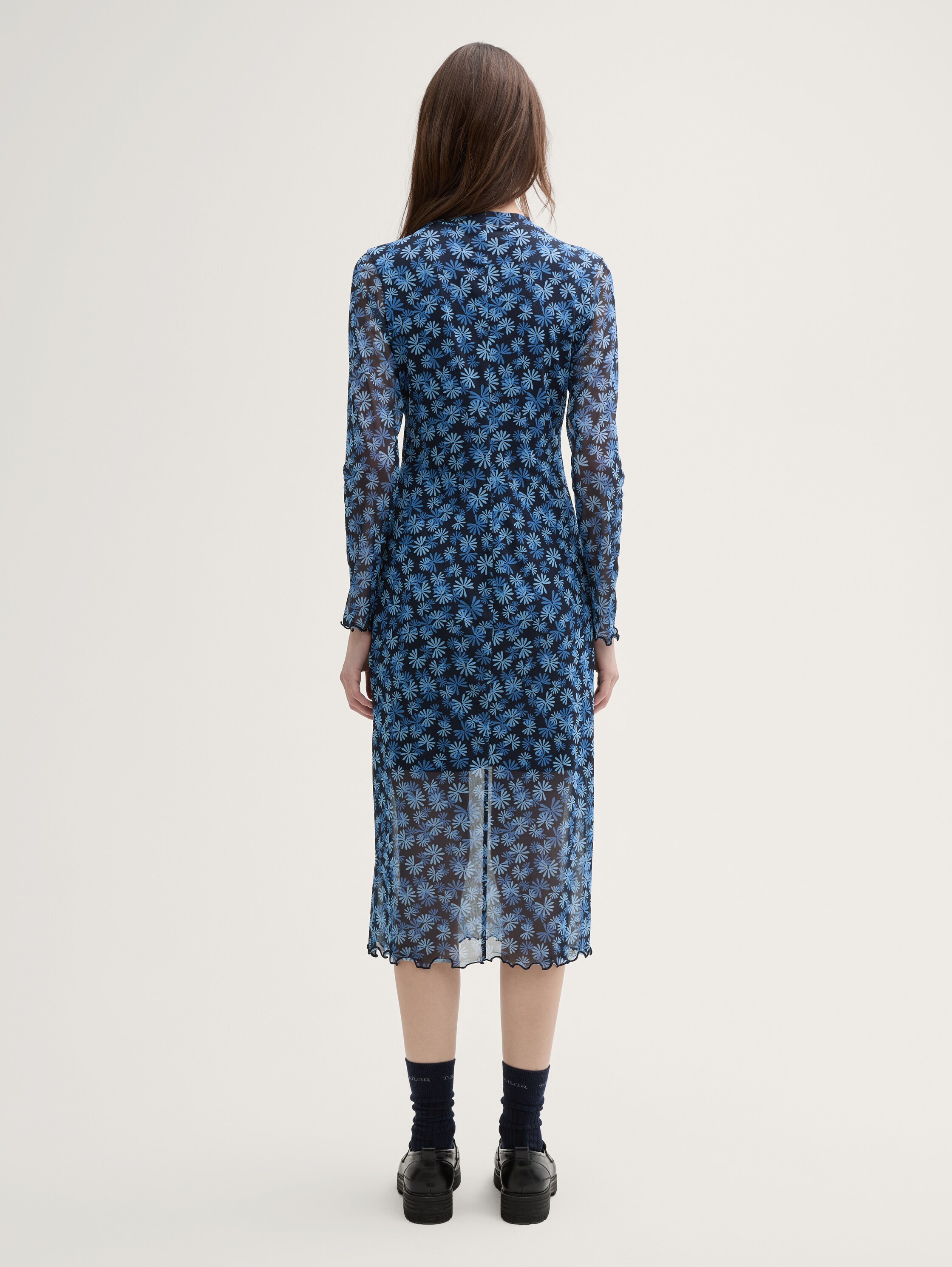 Midi mesh dress with floral pattern - blue_flower_print - 