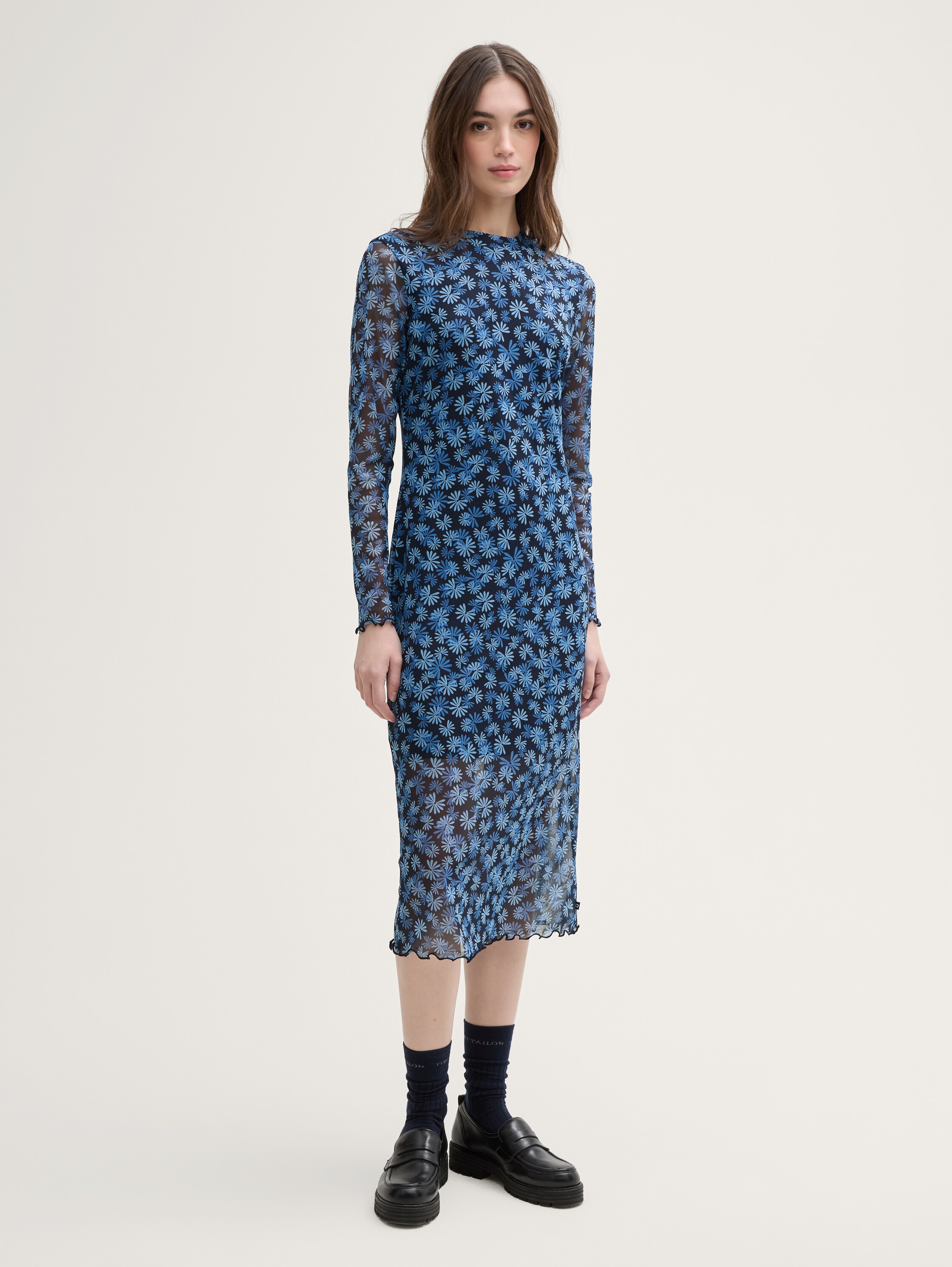 Midi mesh dress with floral pattern - blue_flower_print - 