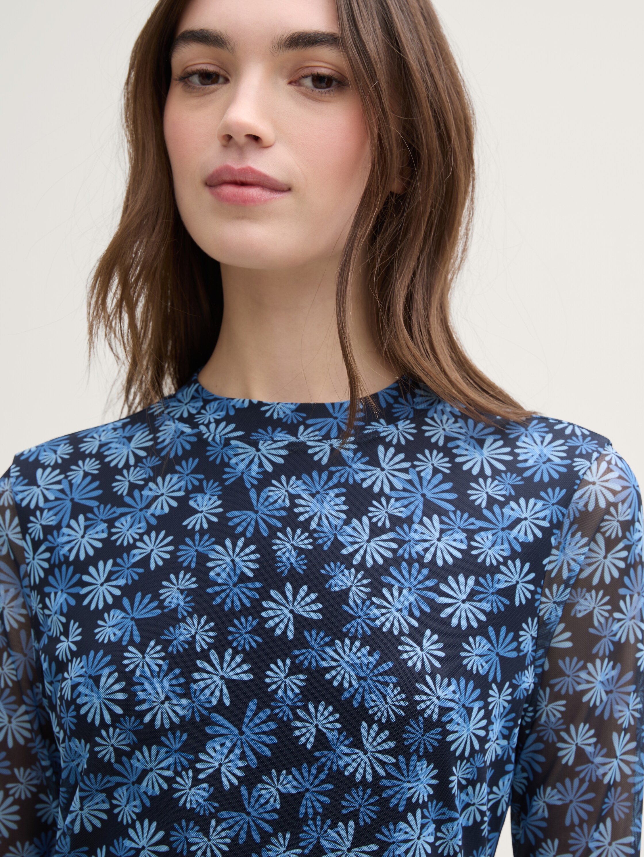 Midi mesh dress with floral pattern - blue_flower_print - 