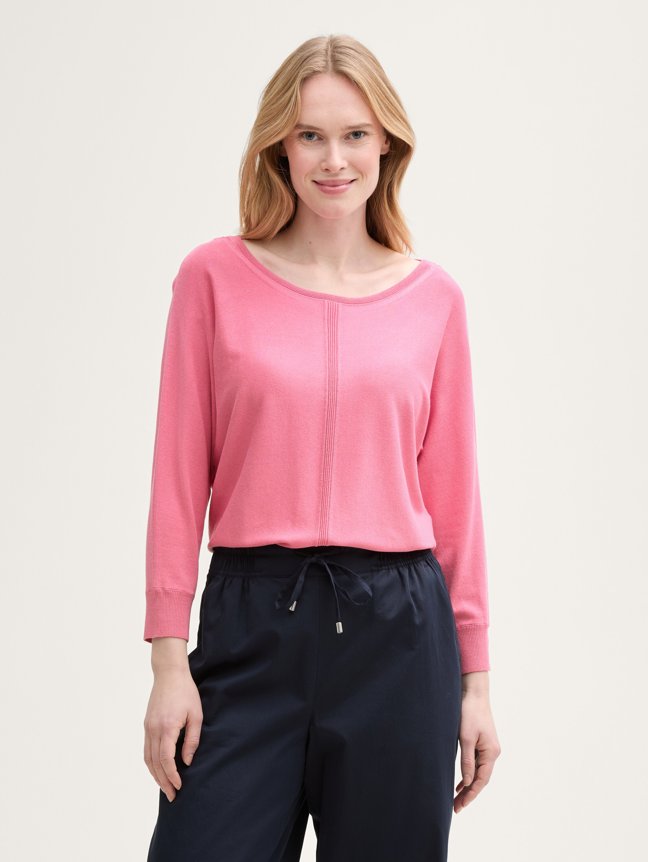 Strickpullover mit U-Boot-Ausschnitt - bright_rose - 