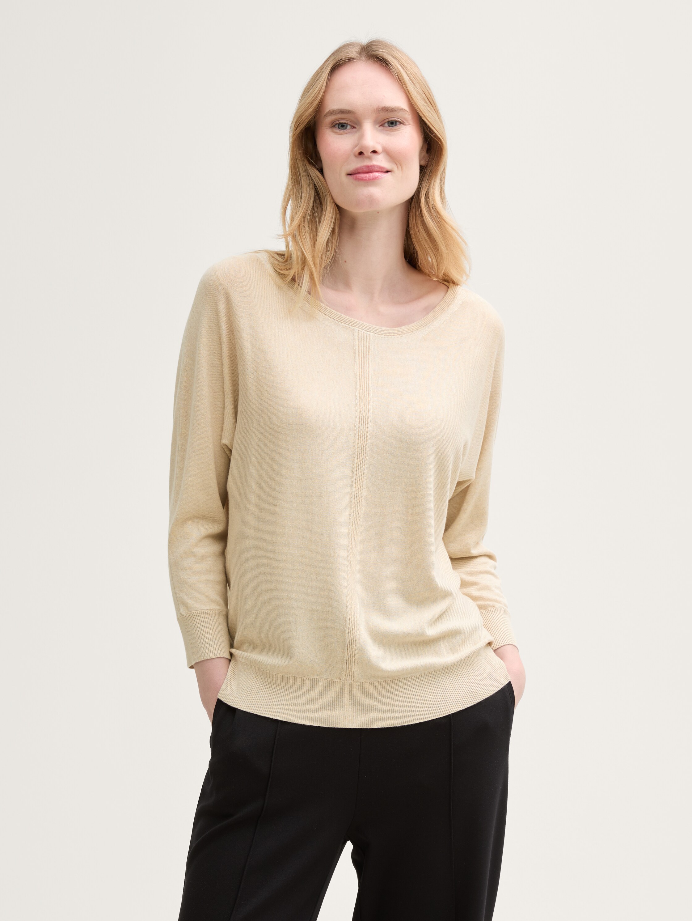 Strickpullover mit U-Boot-Ausschnitt - summer_beige_melange - 
