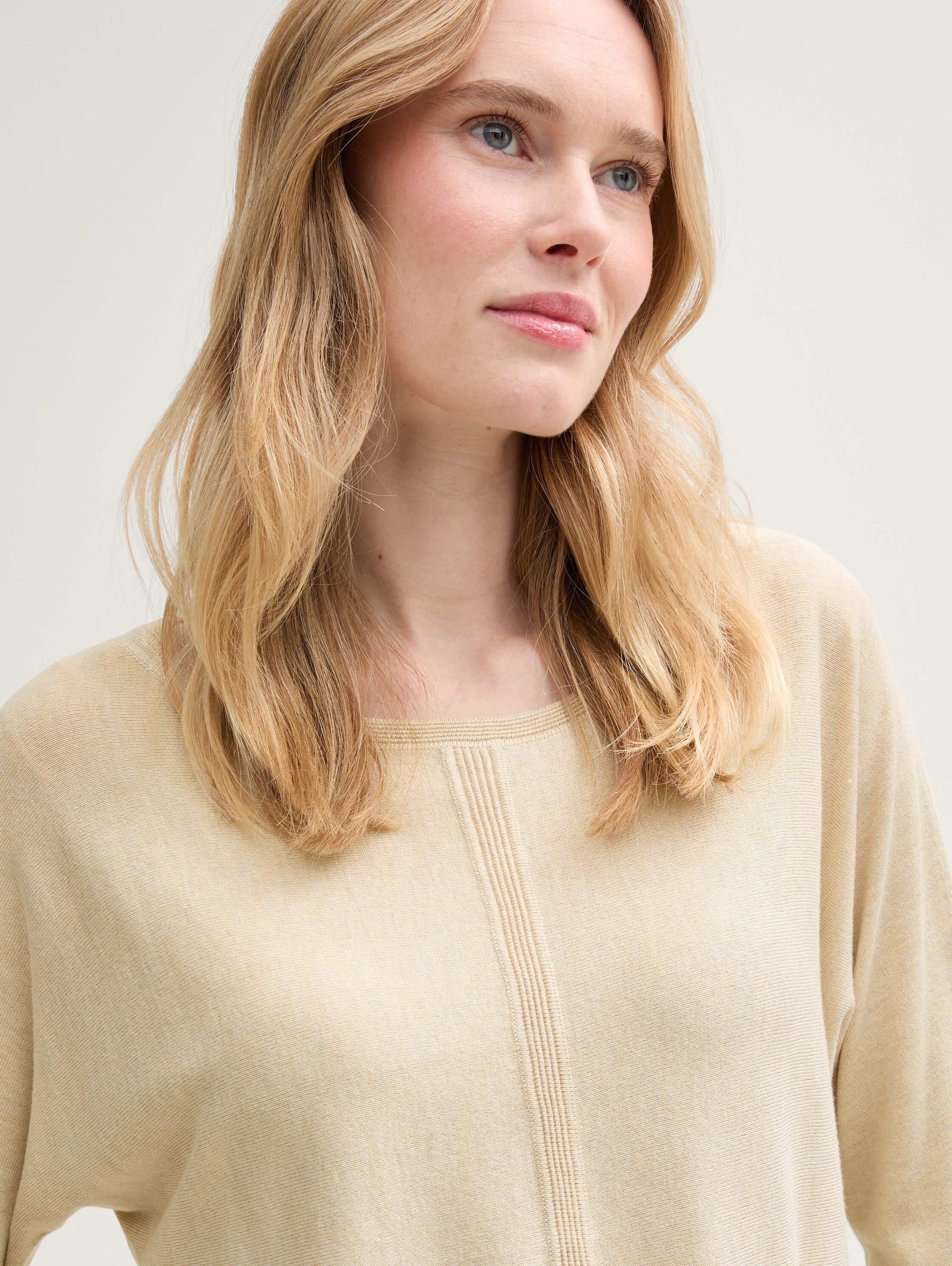 Strickpullover mit U-Boot-Ausschnitt - summer_beige_melange - 