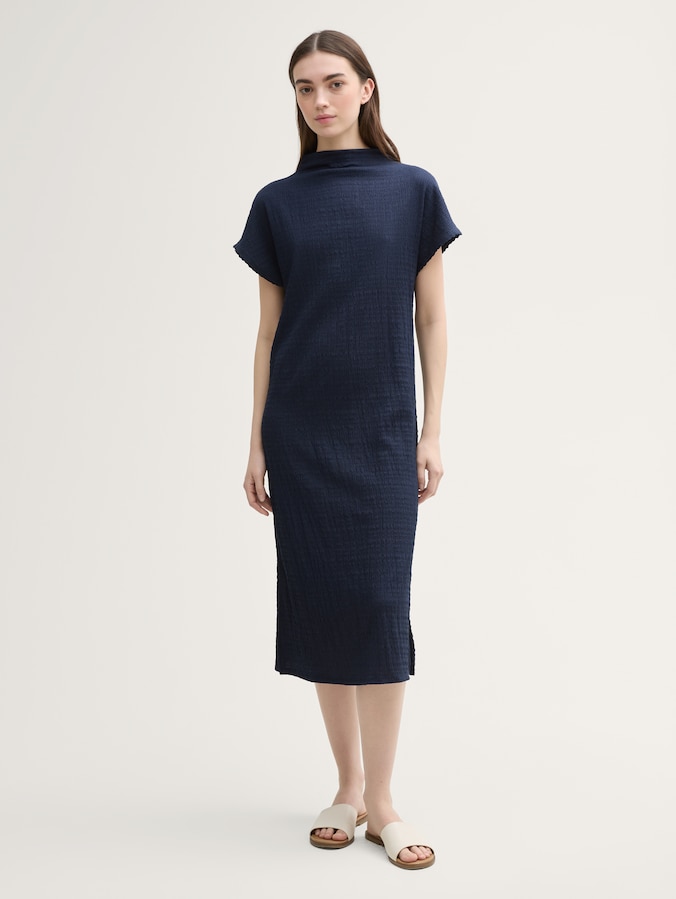 Midi dress with stand-up collar by Denim Female, sky captain blue