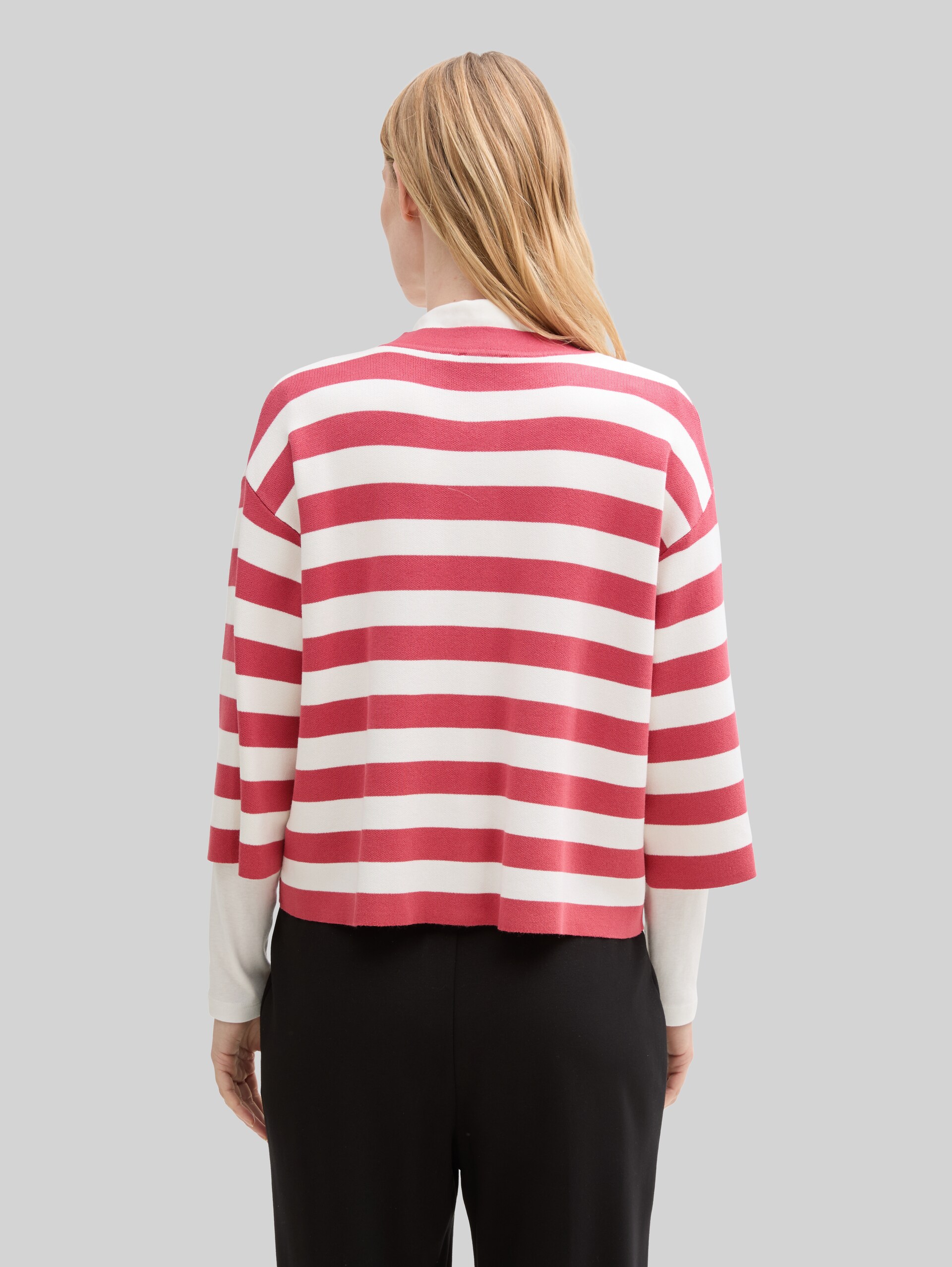 Cardigan with stripe pattern - red offwhite block stripe
