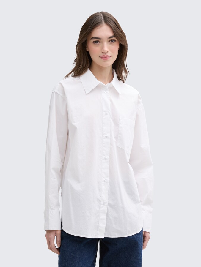 Oversized overhemdblouse met borstzak door Denim Female, White