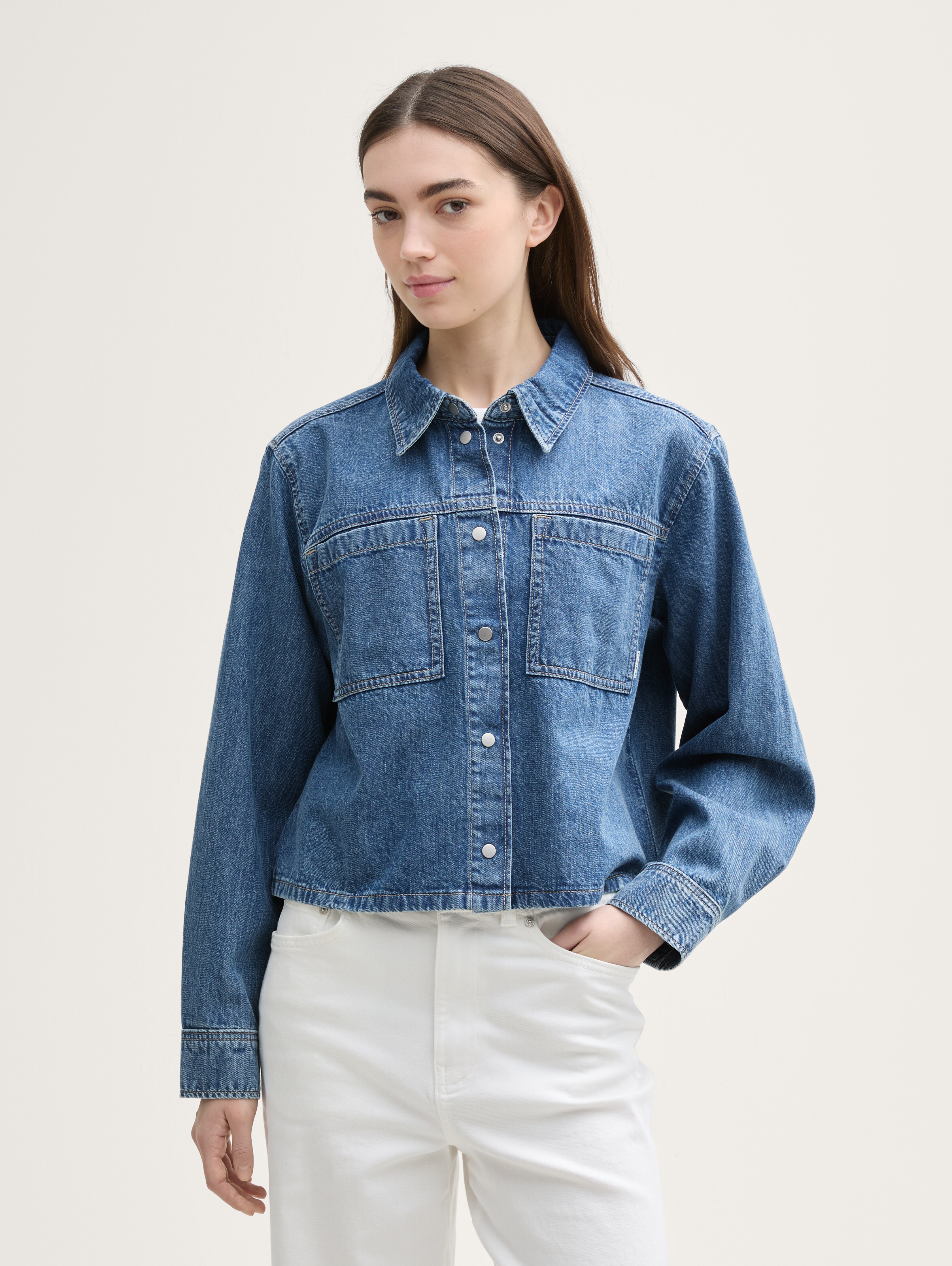 売れ筋商品|||トムテイラー シャツ レディース トップス BLOUSE  - Button-down blouse - blue denim Kedera Women Denim Shirt Summer Casual Button Down Jean