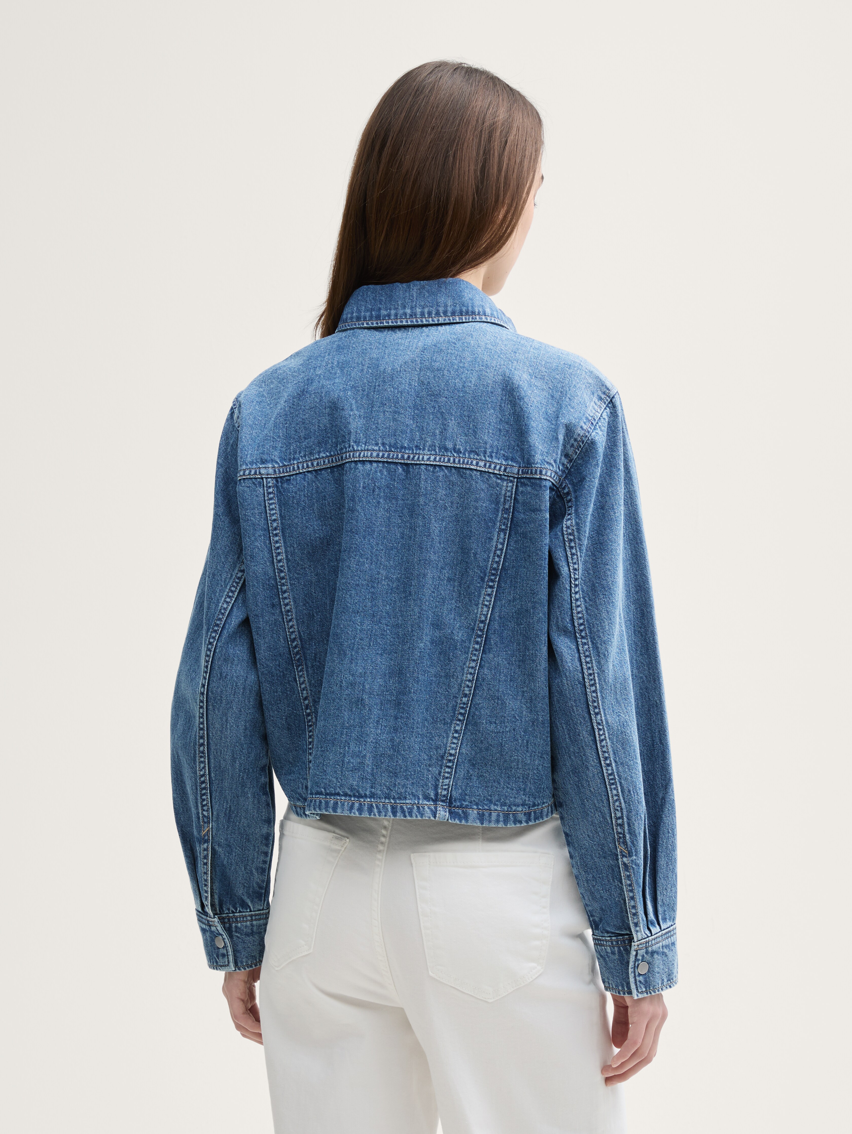 売れ筋商品|||トム テイラー デニム シャツ レディース トップス BOXY SHIRT WITH POCKET - Button-down blouse - mid blue/white Boxy fit denim shirt by Tom Tailor