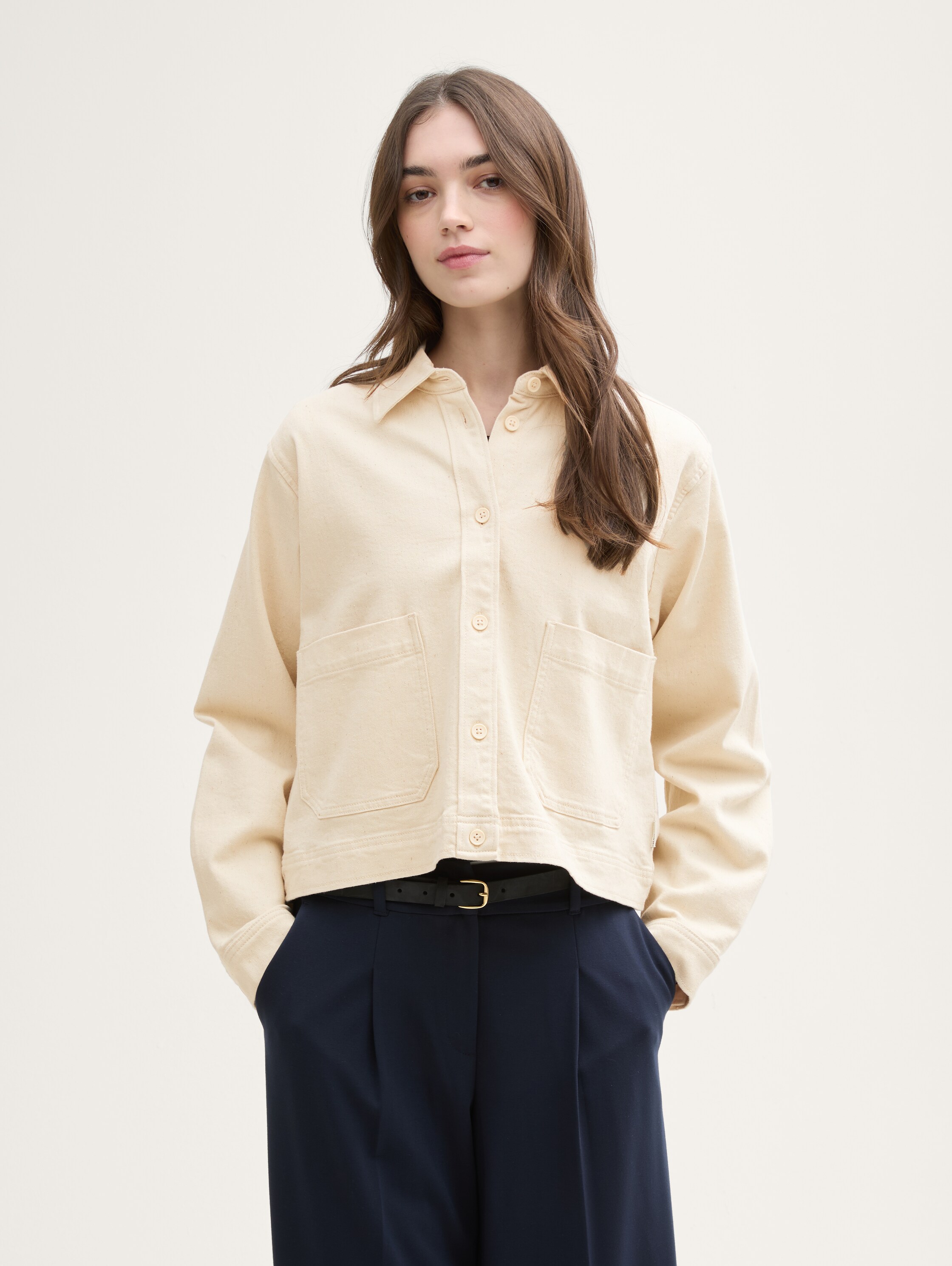 Overshirt Jacke mit Taschen - unbleached_natural_bull_denim - 