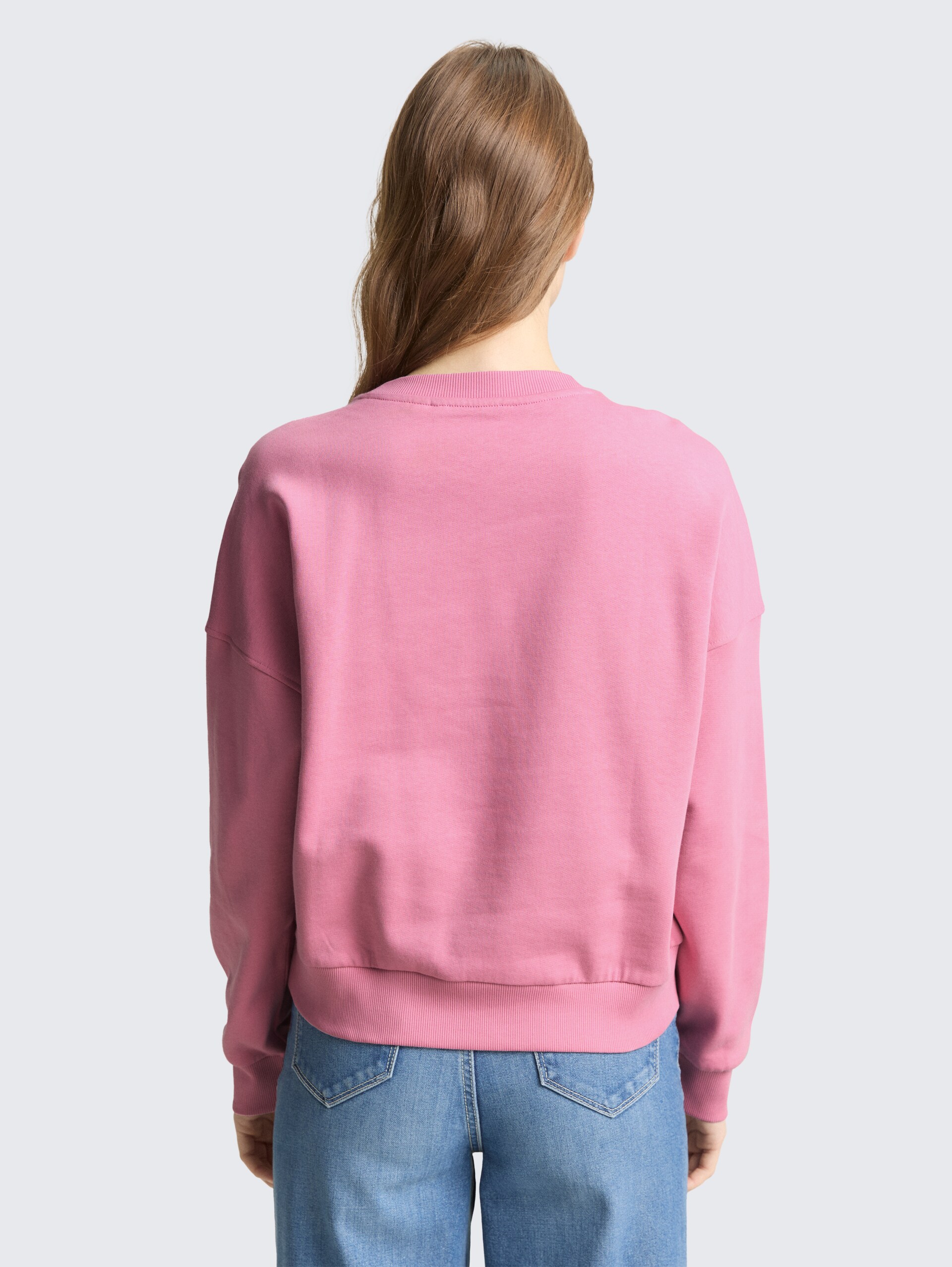 Sweatshirt met losse pasvorm - Soft Blush Rose - Neklijn model-achteraanzicht