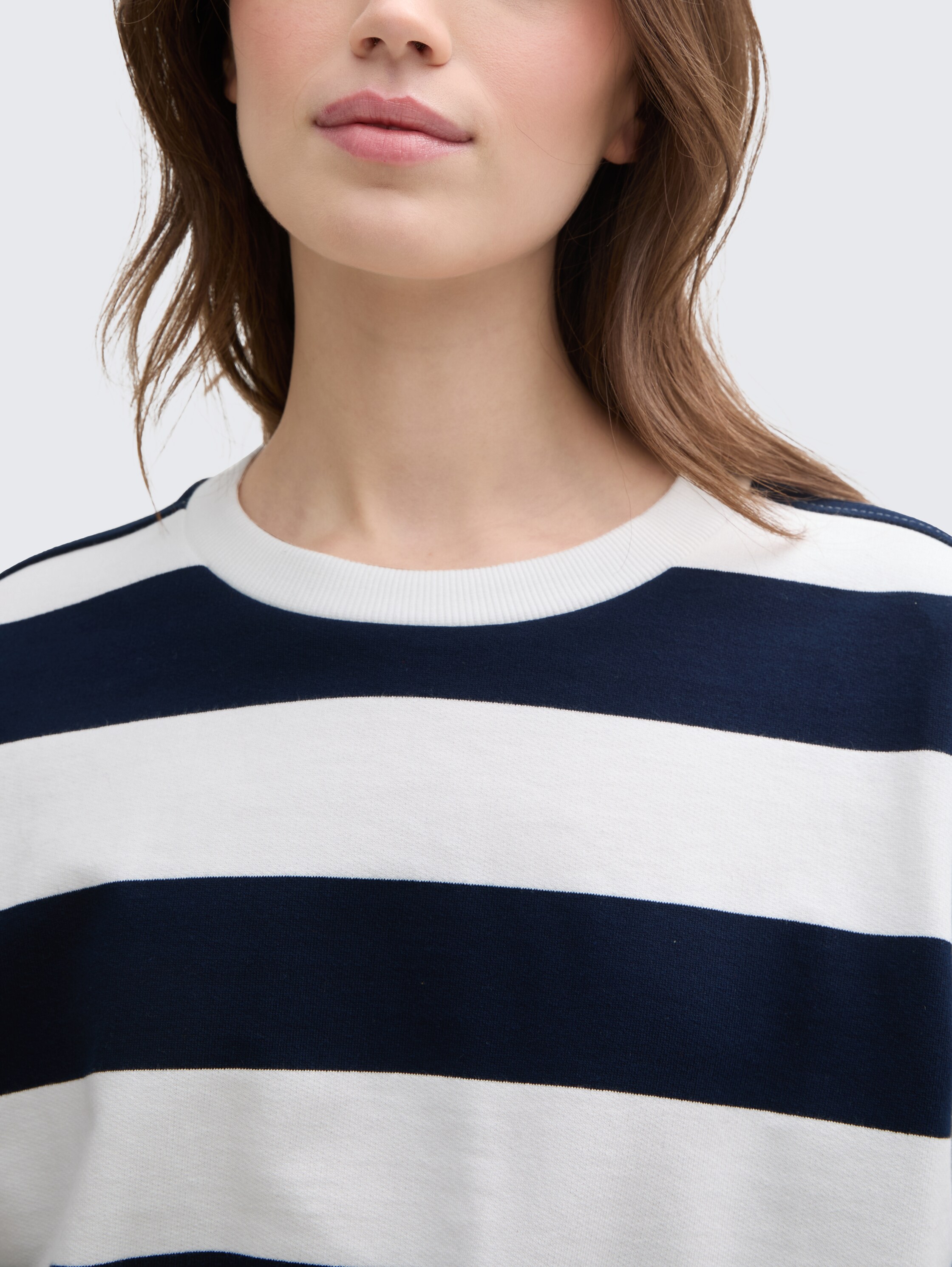 Loose Fit Sweatshirt - navy_white_block_stripe - 