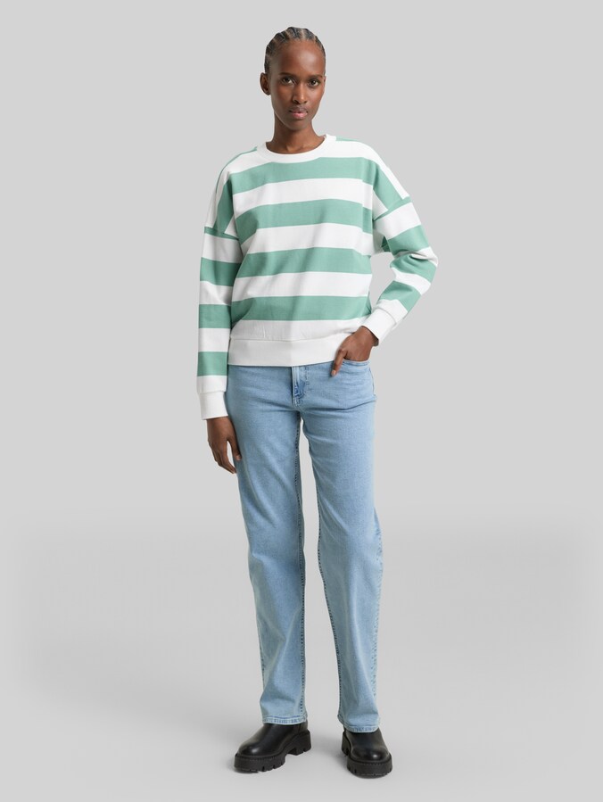 Loose fit sweatshirt by Denim Female, bleached green white stripe