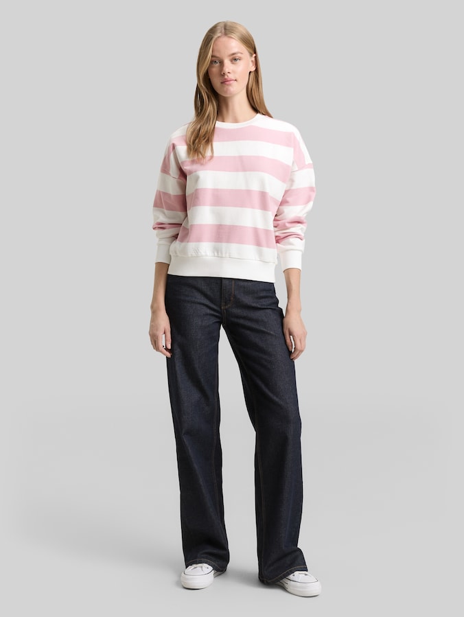 Loose fit sweatshirt by Denim Female, soft rose white stripe