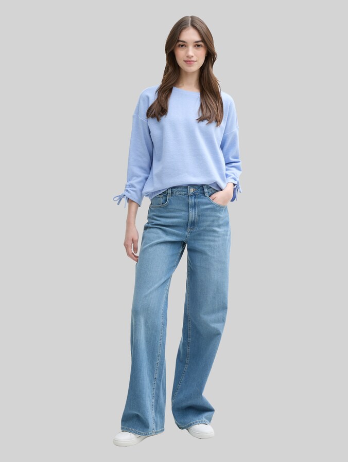 Cosy Sweatshirt mit Raffärmeln von Denim Female, Light Blue Melange