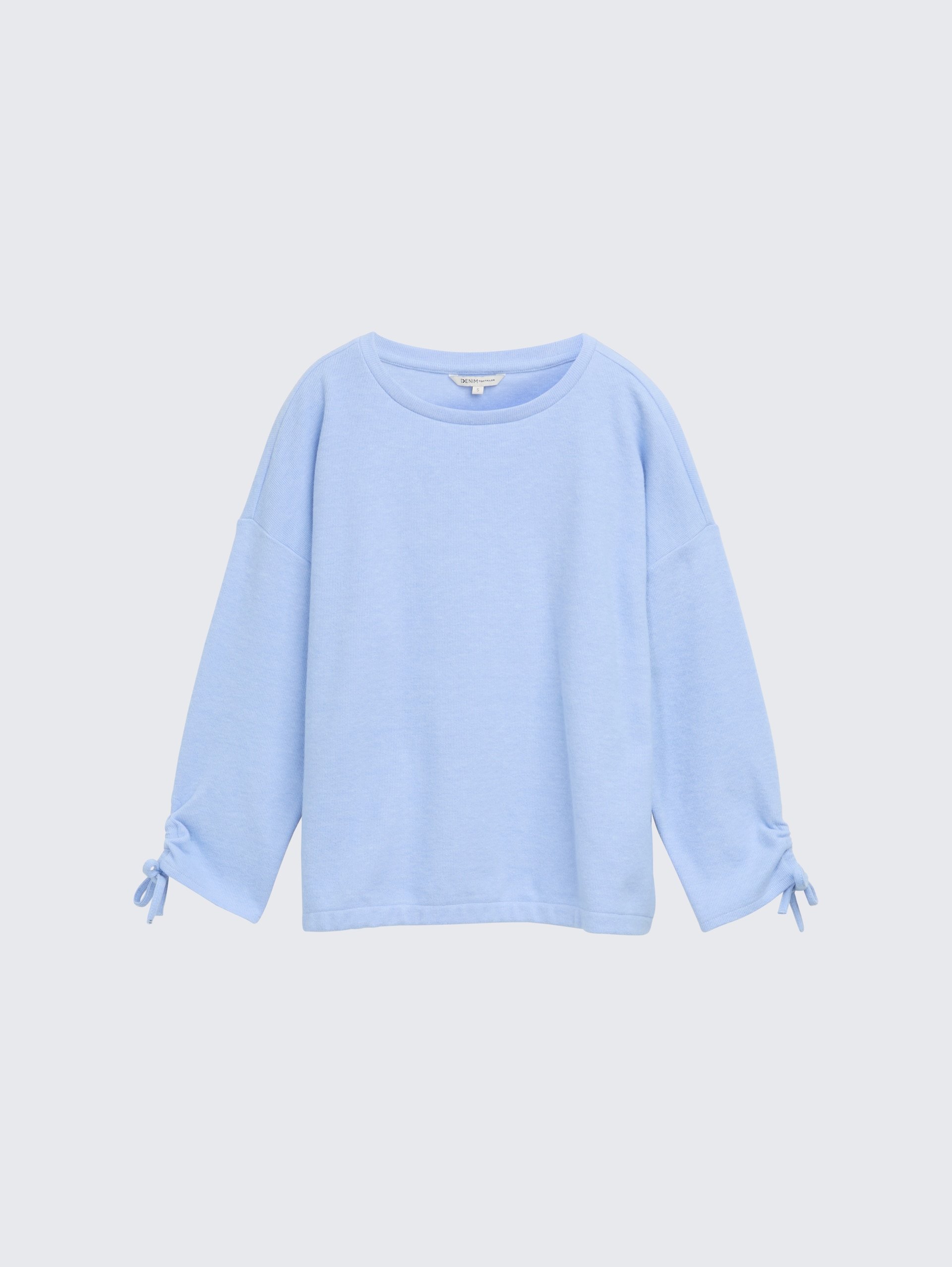 Cosy Sweatshirt mit Raffärmeln - Light Blue Melange - Vorder-Produkt-Ansicht