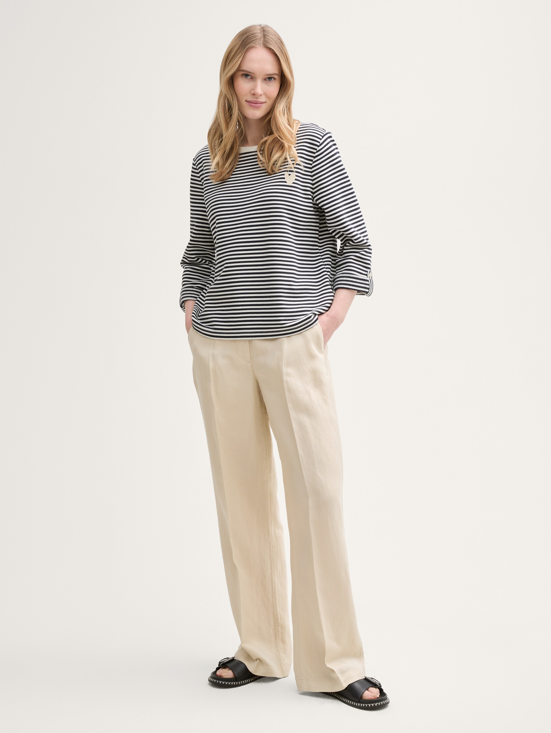 Loose Fit Sweatshirt mit Streifenmuster - offwhite_navy_regular_stripe - 