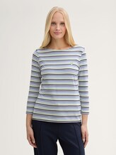 Shirt met lange mouwen en streeppatroon - blue green regular stripe - Nek model vooraanzicht