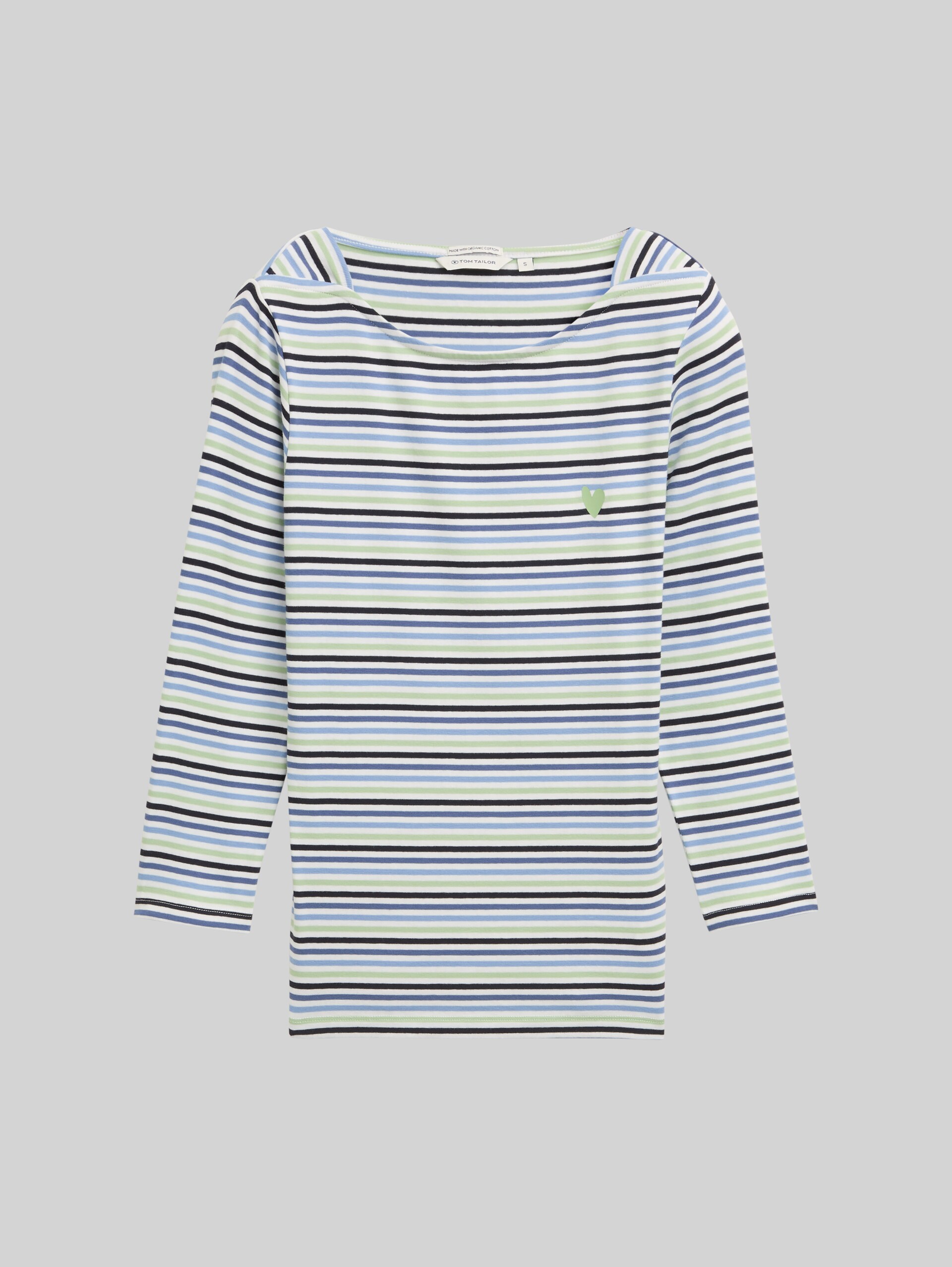 Long-sleeved shirt with striped pattern - blue green regular stripe - Front product view