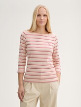 Shirt met lange mouwen en streeppatroon - multicolor regular stripe - Nek model vooraanzicht