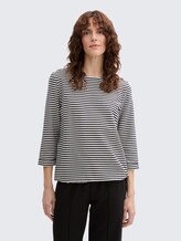 Langarmshirt mit Knopf-Details - offwhite navy regular stripe - Ausschnitt Model-Vorderansicht