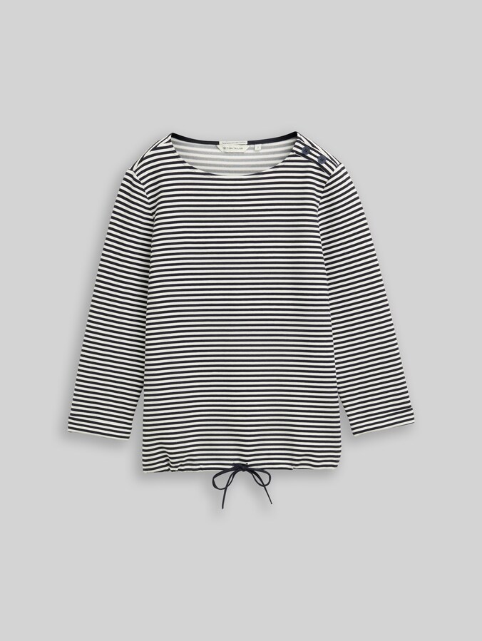 T-shirt à manches longues avec détails boutonnés par Women, offwhite navy regular stripe