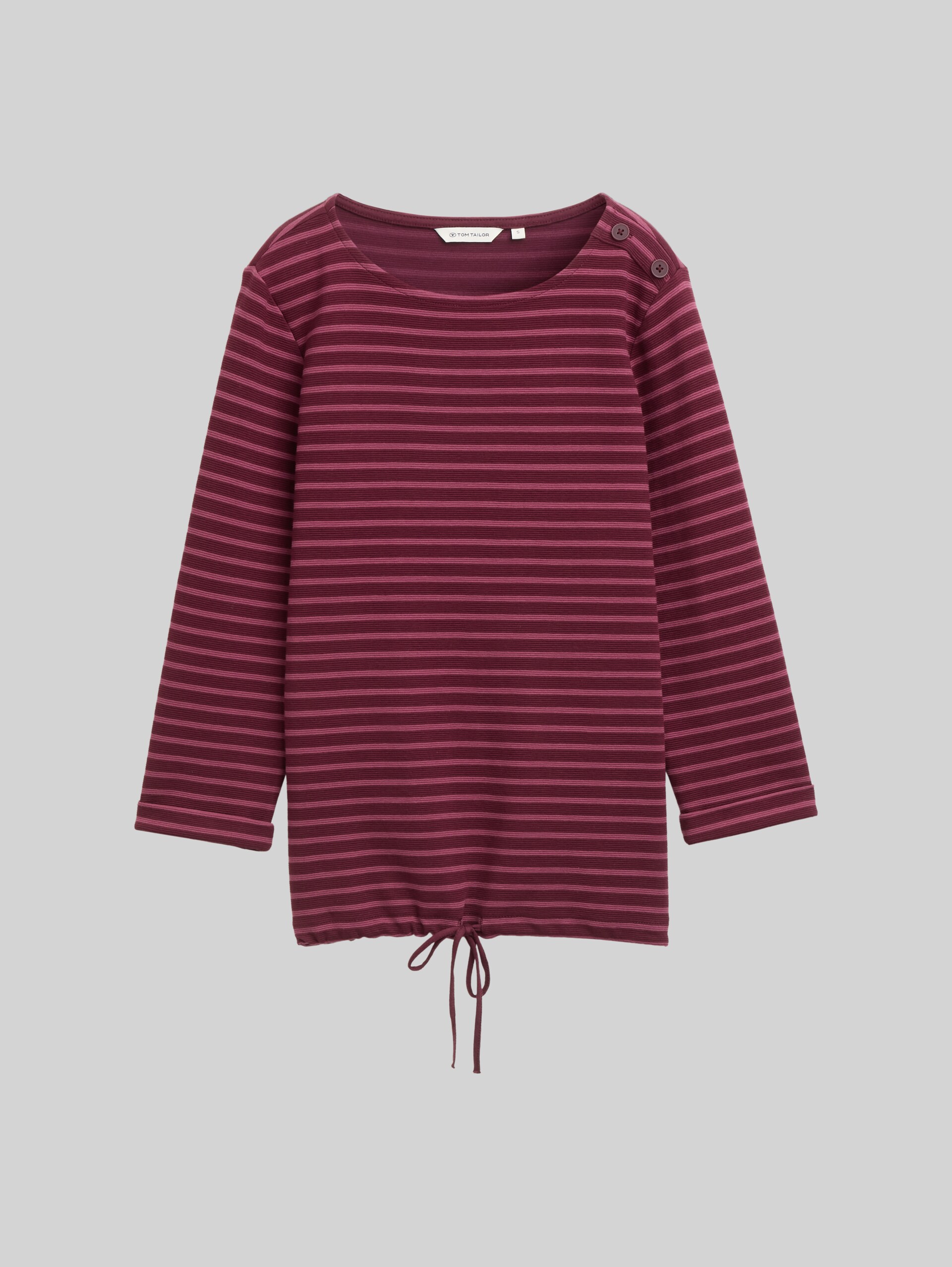 Long-sleeved shirt with button details - oxblood red stripe - Front product view