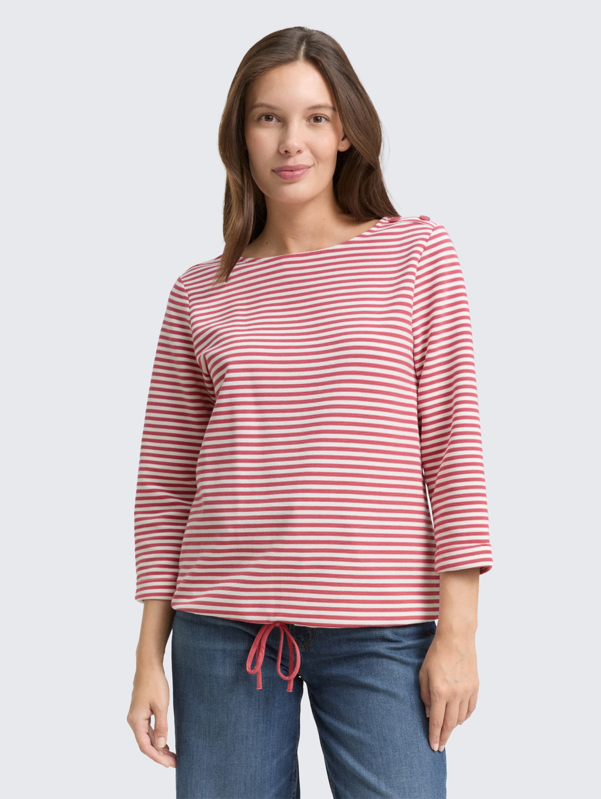 Langarmshirt mit Knopf-Details - pink offwhite regular stripe - Ausschnitt Model-Vorderansicht