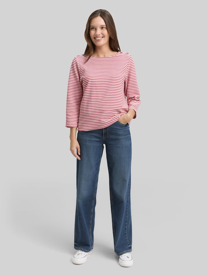 Shirt met lange mouwen en knoopdetails door Women, pink offwhite regular stripe